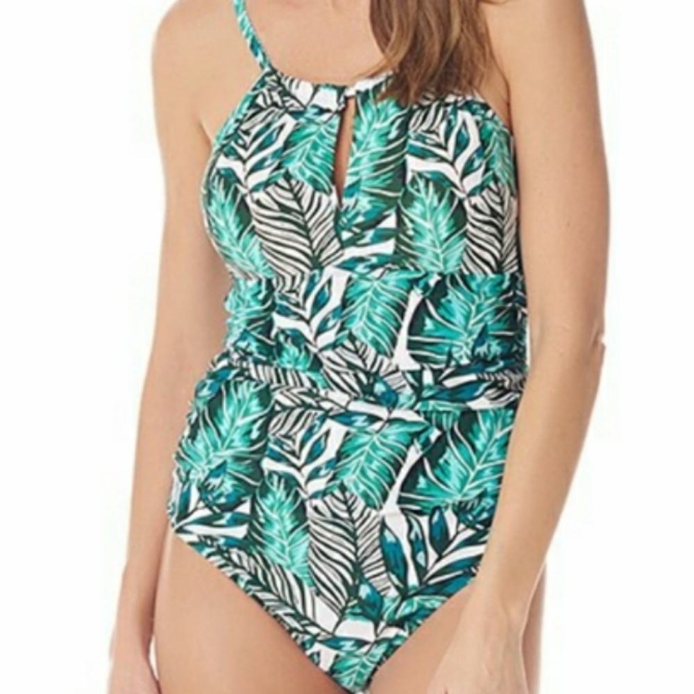 NWT 🌴 Keyhole leaf print one piece swimsuit